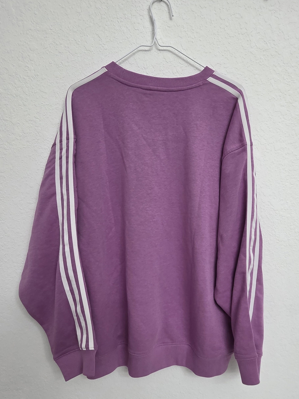 adidas Lavender Crewneck Sweater with White Sleeve Stripes